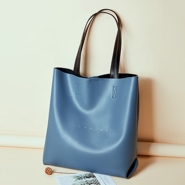 

large women genuine leather shoulder bags causal vintage big cowhide skin handbag ladies bucket tote blue bag new