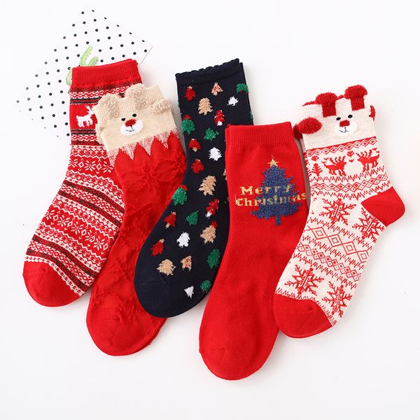 

2019 christmas socks popular parent-child cotton socks middle tube combed cotton holiday gift, Black;white