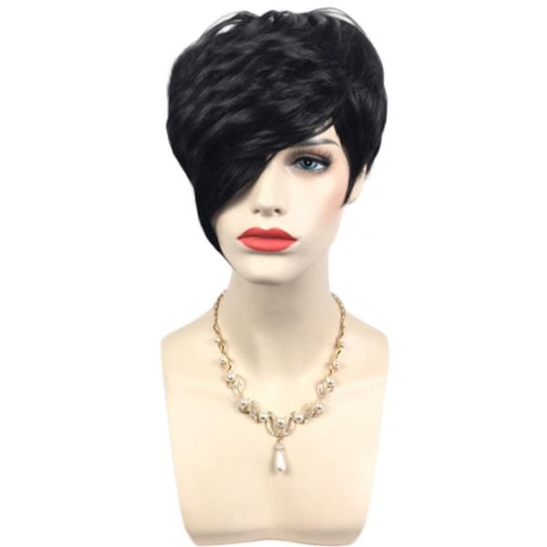 

side part toupee hair for women wigs synthetic wig with bangs natural wave short black hairstyle high temperature fiber