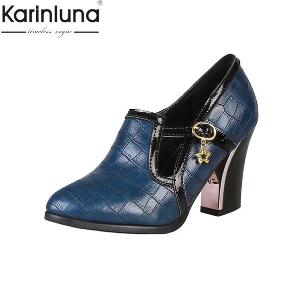 

karinluna chic style plus size 48 chunky heels mature office lady party women's shoes 2019 brand new women's pumps, Black
