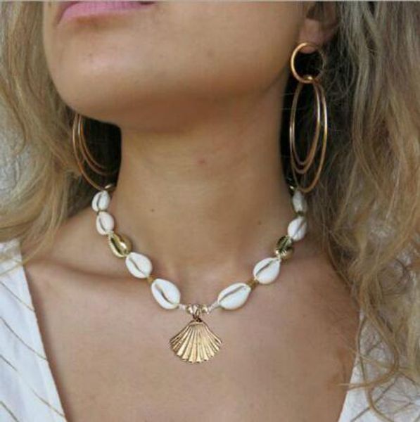 Золото Серебро Цвет Sea Shell Choker ожерелье ручной работы Регулируемая Friendship ожерелье Bohemia для женщин летней ювелирной GB987