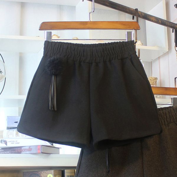 

2020 women woolen shorts winter spring warm high waist wide leg shorts korean ladies solid color loose feminino, White;black