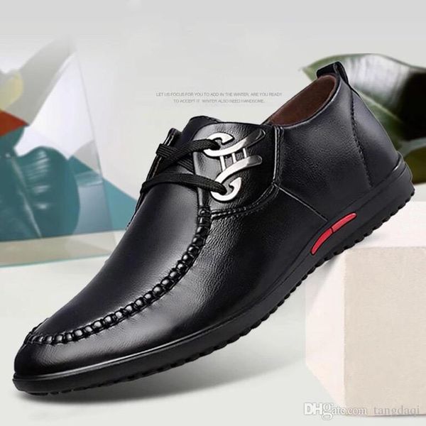 

new spring soft leather casual leather shoes men's soft bottom men's casual shoes korean fashion youth business dress men's s, Black