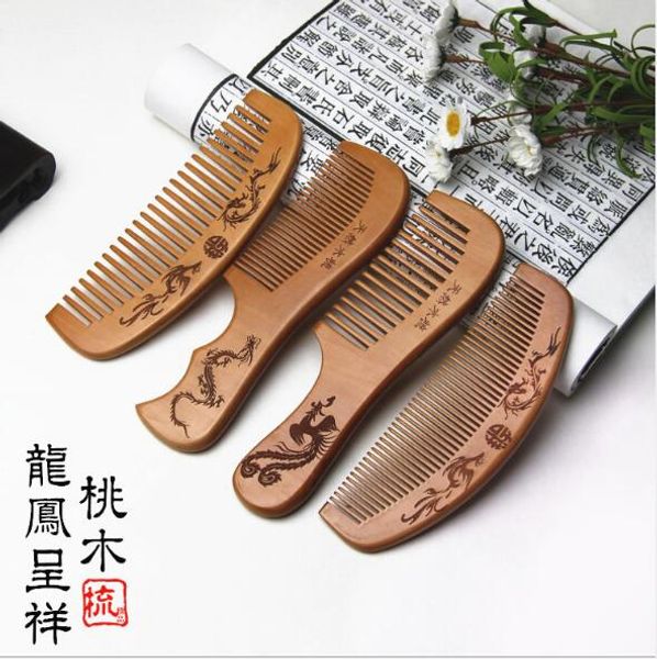 

handmade wood comb thickened carved anti-static health dragon comb gift, Silver