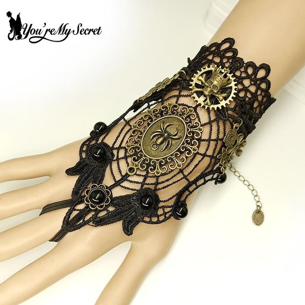 

you're my secret] vintage women's bracelets black lace ladies accesories gothic lolita cosplay skull steampunk fashion jewelry, Golden;silver