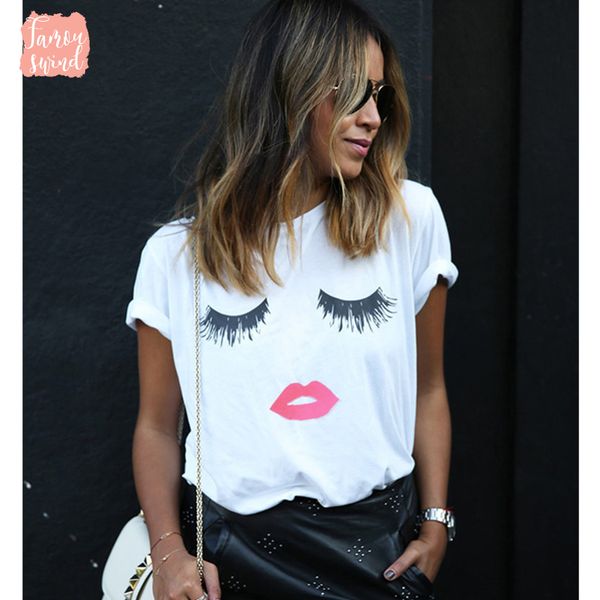 

wholesale t shirts women eyelashes female lips 1980 tee solid women fashion white casual eyes office style t shirt