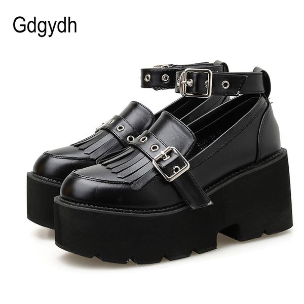 

gdgydh school uniform shoes for women platform heels rivet black goth shoes female ankle strap spring autumn drop shipping