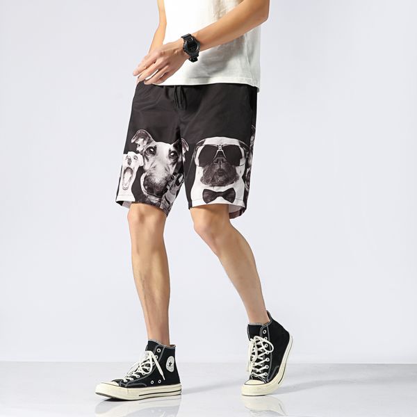 

yasuguoji new 2019 summer casual mens board shorts fashion cartoon dog print shorts men quick-drying men beach, White;black