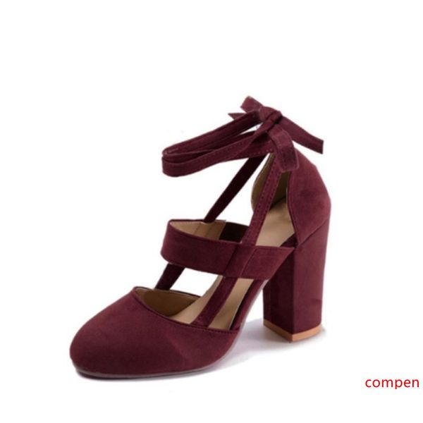 

2020 whole sale women high heel suede ankle strap with thick heels pink red brown blue size 35-40