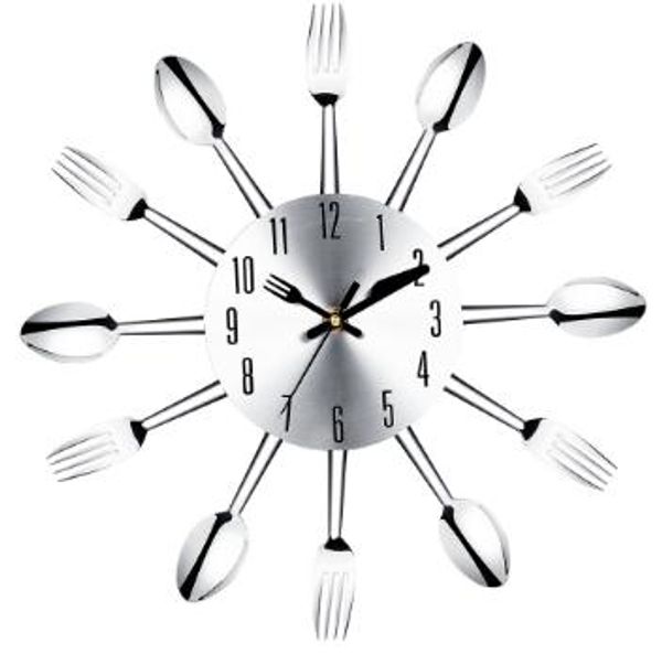 

brief modern large wall clock stainless steel wall watch magic spoon fork quartz clock 3d clock living room home decor