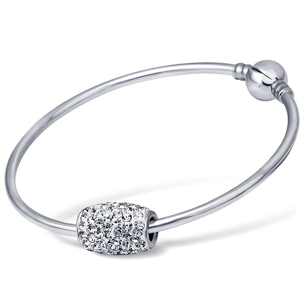 

silver european crystal charm bead bangle & bracelet fashion jewelry for women stainless steel luxury bangles design, Black
