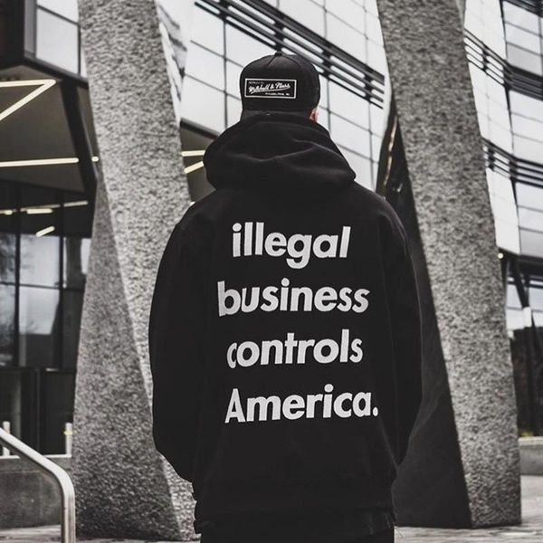 

18aw illegal business hooded sweatshirt retro street comfort loose men women couple four color hooded sweatshirt hfsswy095, Black