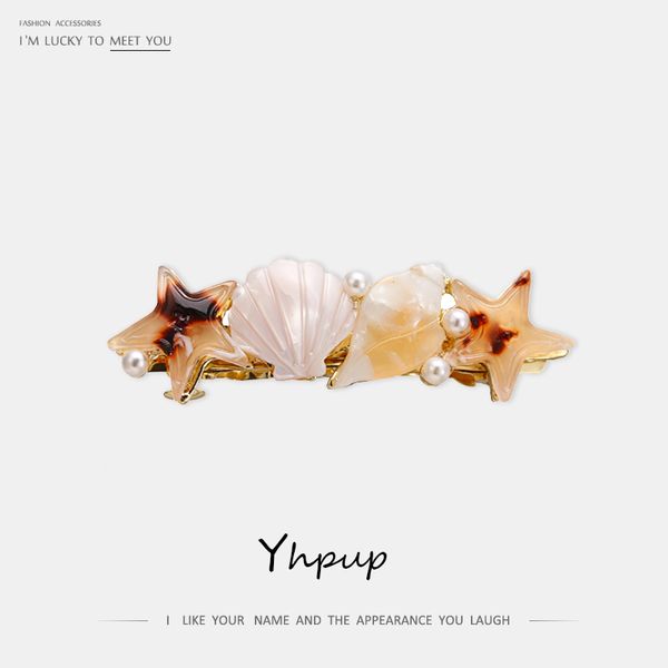 

yhpup 2019 модных корейский starfish shell уксусной кислота акрилового зажим для волос перл для женщин девушки волос заявления ювелирных акс, Golden;white