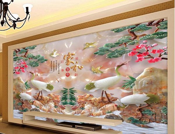 

custom wallpaper 3d european home and rich pine crane yan yan jade carving tv sofa background wall murals 3d wallpaper