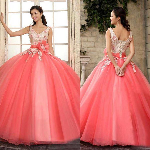 

2019 colorful quinceanera dresses ball gown tulle applique v-neck lace up sweep train girls 16th prom dress gowns custom sash elegant, Blue;red