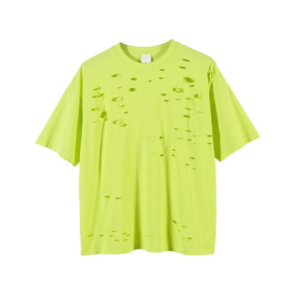 

holes mens designer tshirts high street solid color loose short sleeved crew neck boy tshirts fashion male tees, White;black