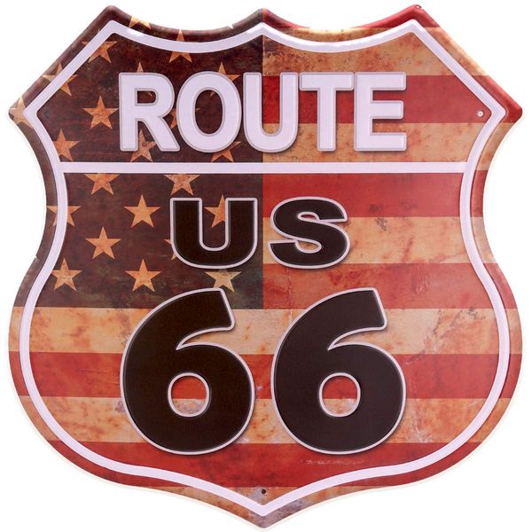 

11.5"x12" us route 66 signs shrimp highway gas burgers beer & flag vintage metal road signs for garage man cave bar home decoratio