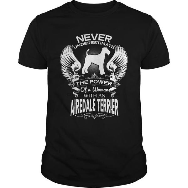

men tshirt a women with a dog airedale terrier cool printed t-shirt tees top, White;black