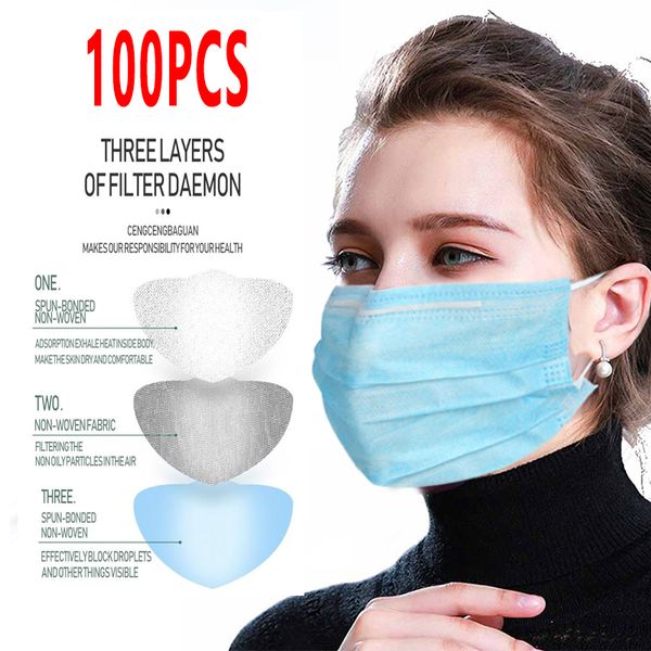 

100pcs 3 layer disposable protective face mouth anti ncov pm2.5 influenza bacterial facial dust-proof safety masks
