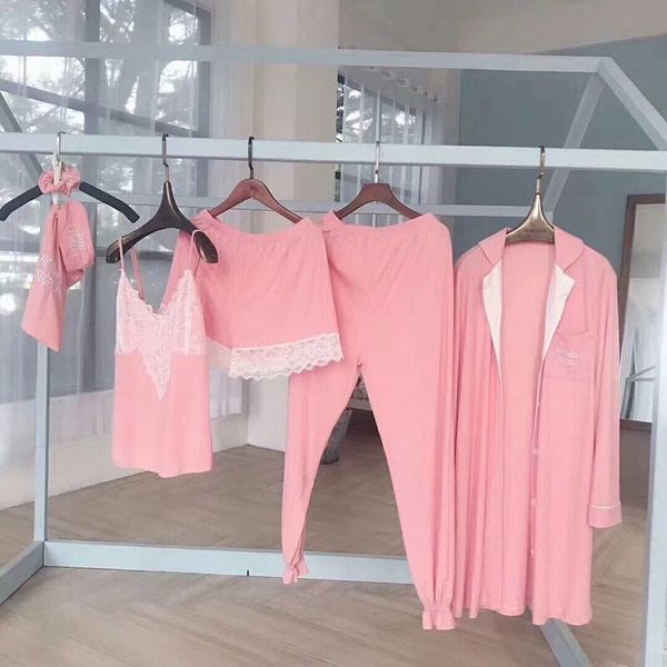 

vs thread pajamas d lace leisurewear condole densely covered seven times cotton shorts long-sleeved pants, Black;red
