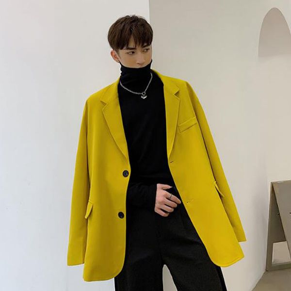 

мужчины vintage моды желтый casual blazer костюм куртка пальто мужчина женщины streetwear свободный костюм пальто верхняя одежда пара, White;black