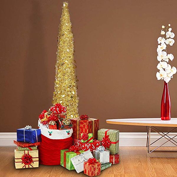 

2019 simulation christmas trees shiny leaves green with reflective sequins collapsible reusable green tinsel tree for decoration