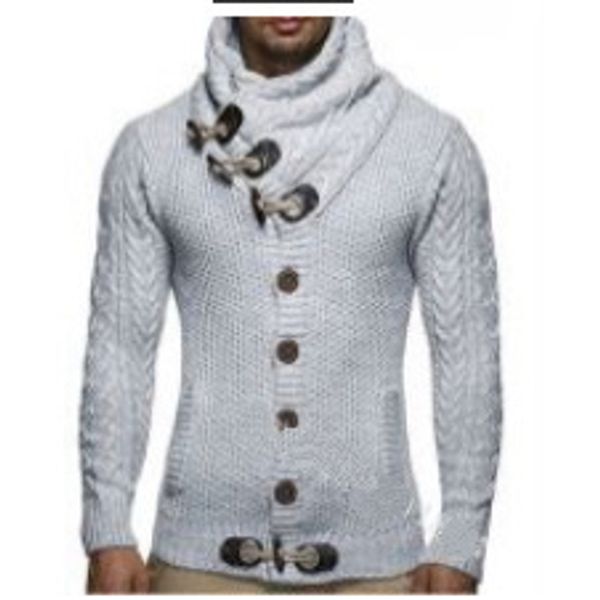 

mens knits cardigan outwear fashion mens high collar sweaters new fashion style with horn buckle boys casual size s-3xl wholesale, White;black