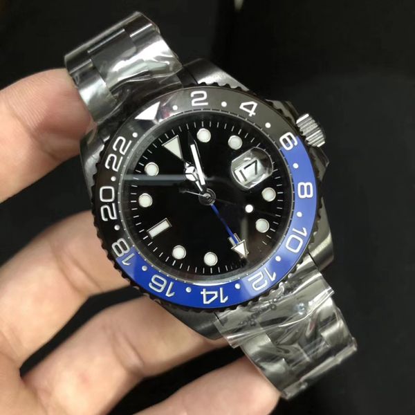 

luxuxry automatic movement brand gmt ii ceramic bezel black dial men watch 316 stainless band male clock ing, Slivery;brown