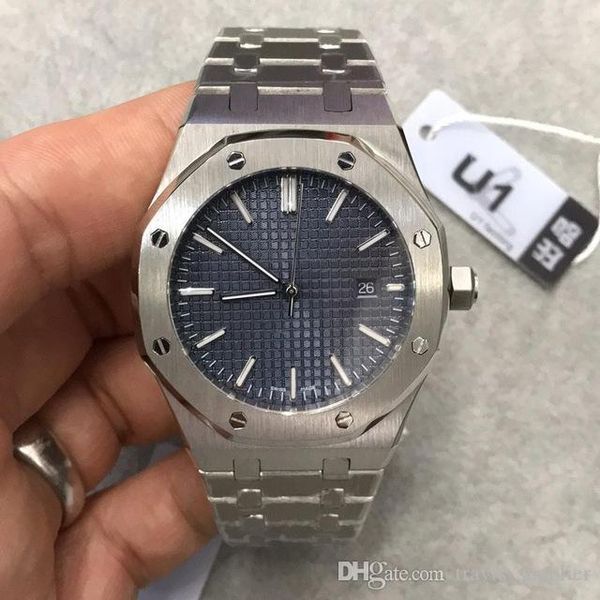 

2019 u1 factory 3 style watch automatic mechanical movement date royal oak series men's watch 15400 stainless steel watches, Slivery;brown