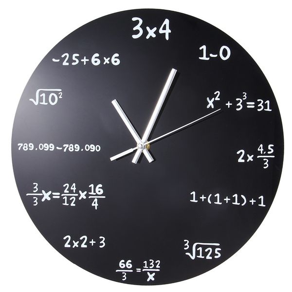 

hanging mathematics quartz wall clock decorative 3d blackboard home round art modern living room
