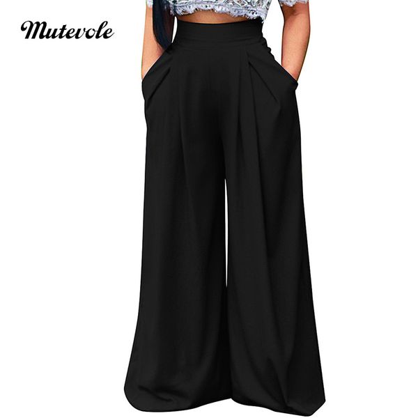 

mutevole summer women wide leg pant casual loose trousers ladies boho beach high elastic waist pants pantalon femme streetwear, Black;white