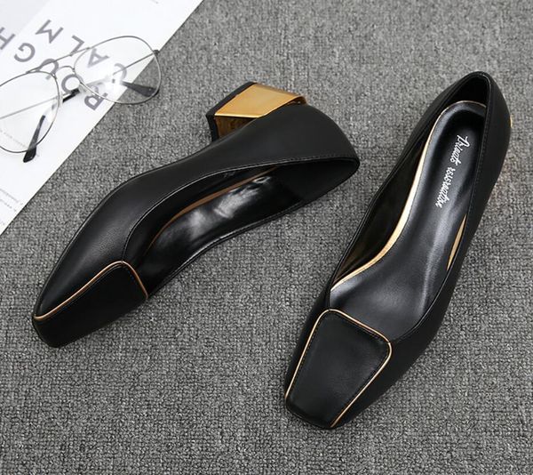 

new high-heeled shoes for women with heels for women with square medium heel and shallow for professional dress shoes, Black