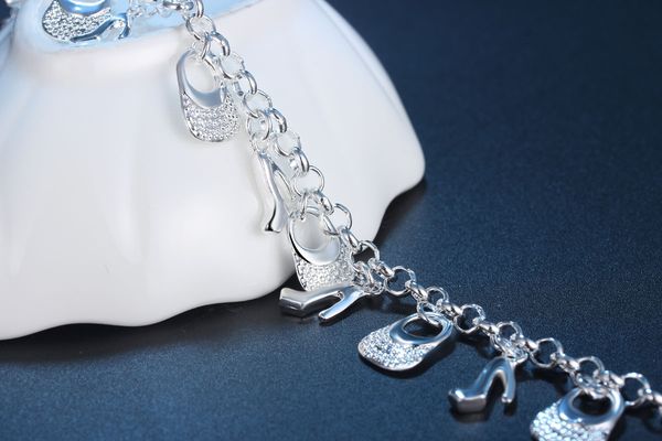 

wholesale- party european charm 925 sterling silver bag shoes pendant bracelet women ladies charm bracelet party jewelry, Golden;silver
