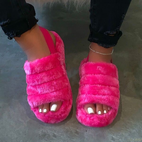 

2020 spring new manufacturers wholesale comfortable wild fur slippers imitation fur sandals wholesale large size, Black