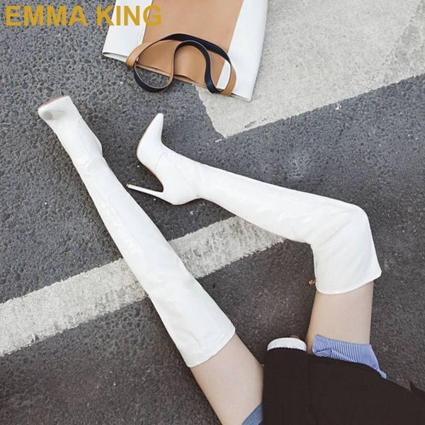 

women thigh high heel boots white/black/red leather back zip design over the knee boots ladies party shoes winter