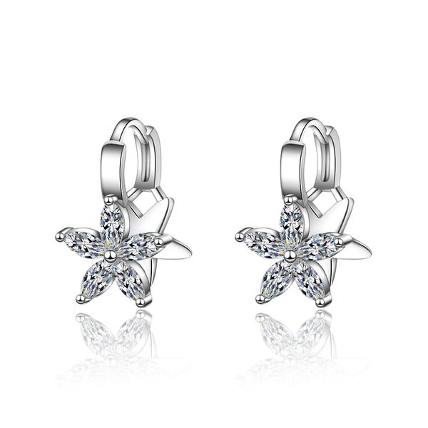 

everoyal shiny crystal flower hoop earrings for girl jewelry vintage 925 sterling silver earrings for women engagement bijou hot, Golden