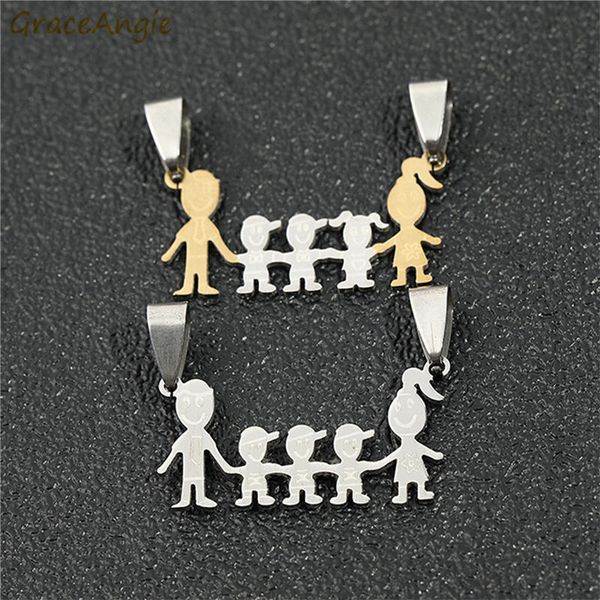 

graceangie 2pcs/lot stainless steel necklace charm jewelry family mom dad pendant gold silver diy necklace crafts creative gifts, Bronze;silver