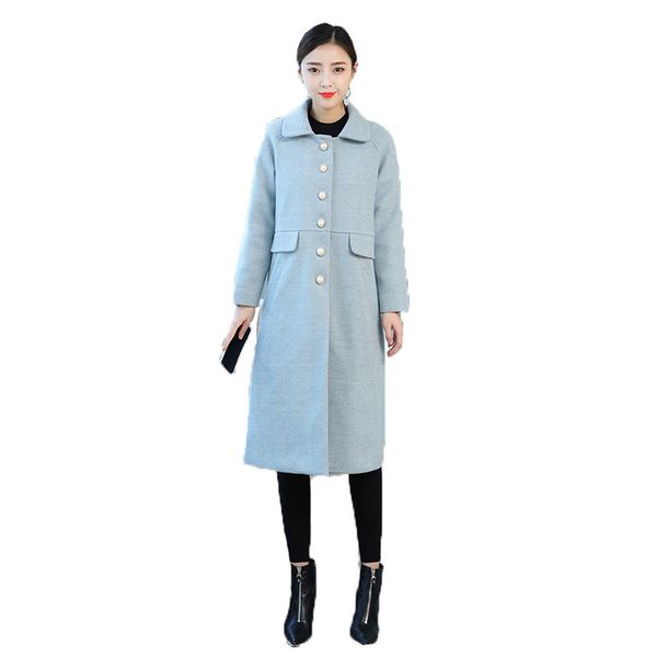 

women woolen coat m-3xl plus size long sleeve loose jacket 19 autumn winter new fashion slim plus thick blends jacket jd620, Black