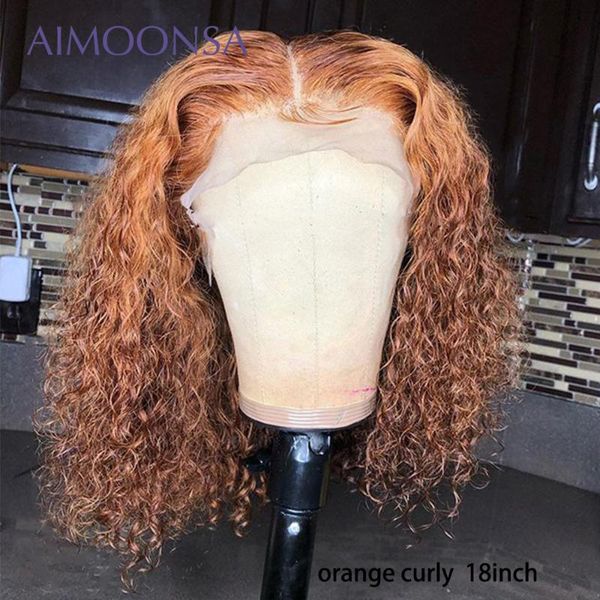 

ginger orange lace front wig 150% density colored humen hair wig 13*6 lace front short curly bob hair remy peruvian, Black;brown