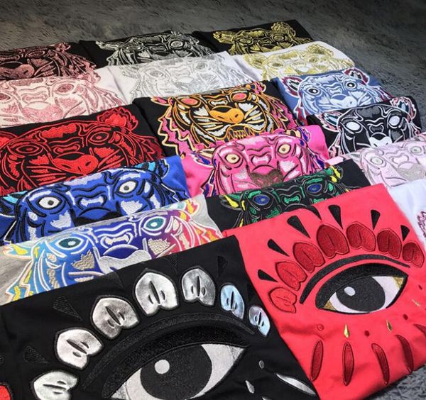 

лето xxlkenzo футболки мужские топы голова тигра письмо вышивка футболка мужская одежда марка с коротким рукавом футболки женщин топы s-2xl, White