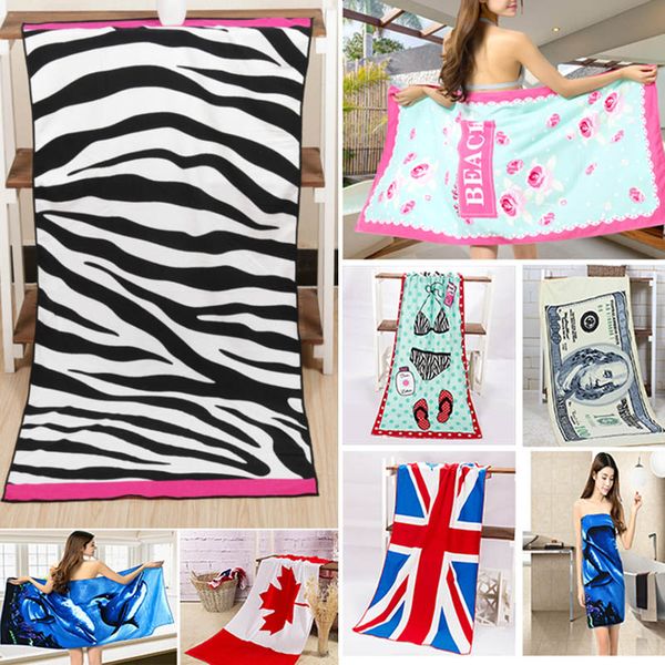 

12 design printed flag beach towel leopard polyster cotton swimming towel shawl pattern sport bath towel 140*70cm hh7-991
