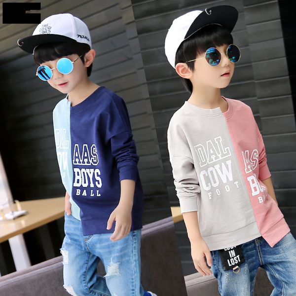 

new arrival autumn sweatshirt boys kids patchwork irregular t-shirts cotton teenagers outerwear children's sweatshirts, Black
