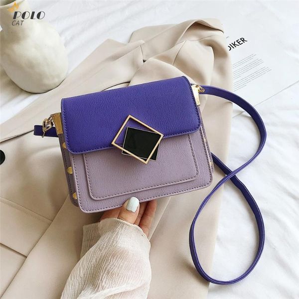 

panelled women pu leather shoulder bags purple girls brief flap women's casual messenger bags crossbody metal hasp