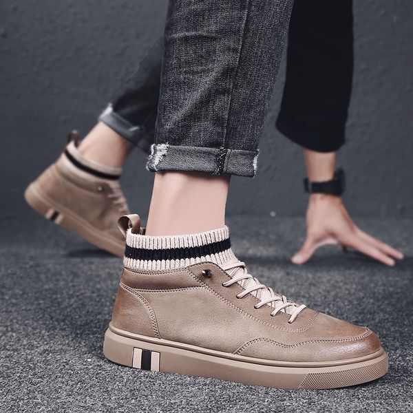 

keeping warm casual shoes shoes men sneakers autumn/winter socks mouth boosts sapato masculino zapatos high de hombre korean, Black