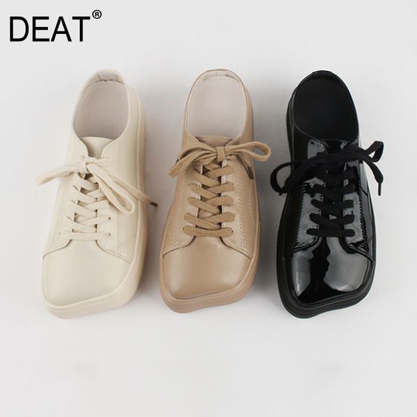 

deat] 2020 square toe deep bandage patent leather casual personality single flat shoes women new spring autumn tide 10f818, Black