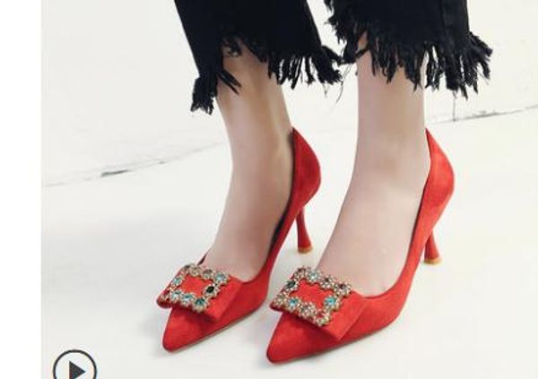 

2019 women's shoes in spring and autumn with new style high heel fine heel suede@222, Black