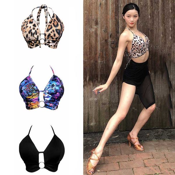 

latin dance bra dancer's leopard print tango salsa cha cha samba rumba ballroom underwear latin accessories dcc124, Black;red