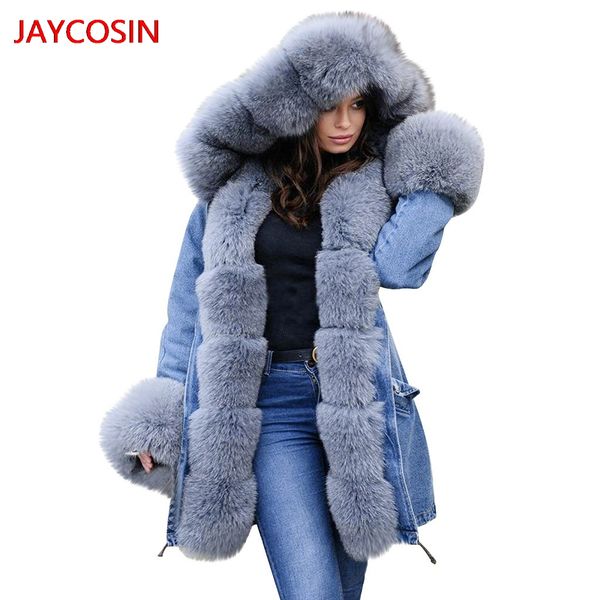 

jaycosin women's parkas womens fleece winter denim jacket hooded coat fishtail long sleeves overcoat new arrival l4008029, Tan;black