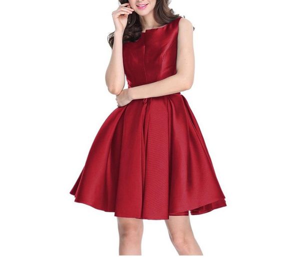 

women's evening dress twill satin fabric short prom dress solid color red white green sleeveless formal ceremony, White;black
