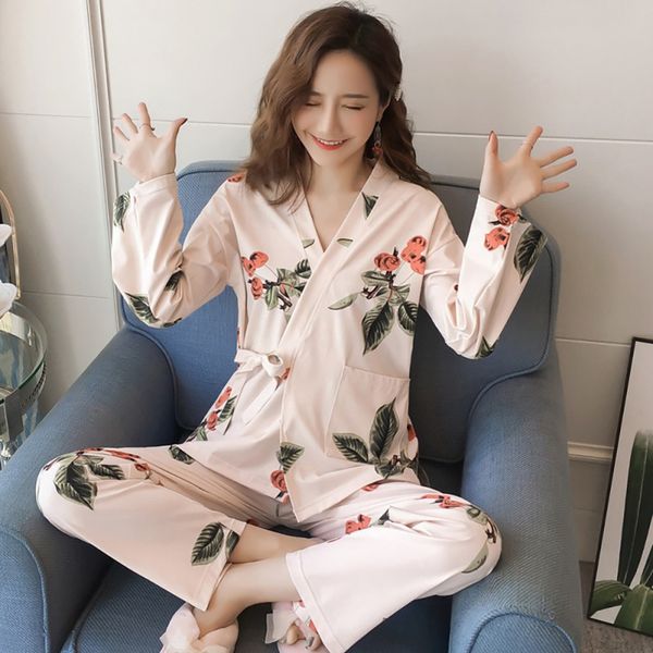 

z elrgant pajamas women autumn cute cartoon print long sleeve comfortable v neck loose home pajamas clothing set, Black;red